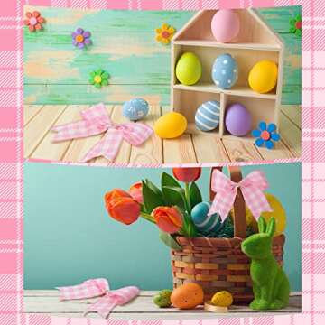 WILLBOND 12 Pieces Buffalo Plaid Bows Decorative Bows for Wreaths for Easter, Saint Patrick's Day Tree Party Indoor Outdoor Home Decoration(Pink and White, 6 x 6 Inch)