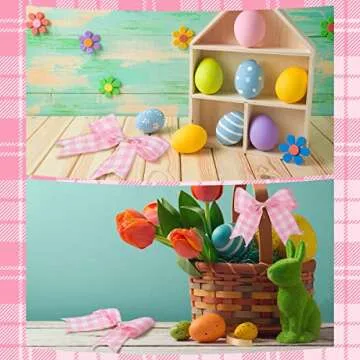 WILLBOND 12 Pieces Buffalo Plaid Bows Decorative Bows for Wreaths for Easter, Saint Patrick's Day Tree Party Indoor Outdoor Home Decoration(Pink and White, 6 x 6 Inch)