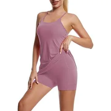 Women's Tennis Dress, Workout Golf Dress Built-in with Bra & Shorts Pocket Sleeveless Athletic Dresses