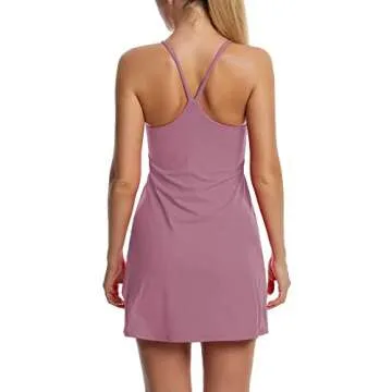 Women's Tennis Dress, Workout Golf Dress Built-in with Bra & Shorts Pocket Sleeveless Athletic Dresses