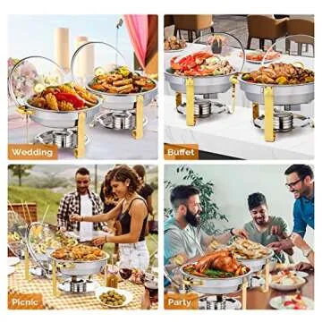 ROVSUN 5QT 4 Packs Chafing Dish Buffet Set Gold Accent, NSF Round Stainless Steel Buffet Warmer Chaf...