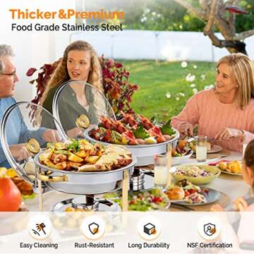 ROVSUN 5QT 4 Packs Chafing Dish Buffet Set Gold Accent, NSF Round Stainless Steel Buffet Warmer Chafers and Warmers Sets with Glass Lid & Lid Holder for Catering Events Parties Weddings Dinners