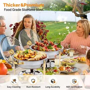 ROVSUN 5QT 4 Packs Chafing Dish Buffet Set Gold Accent, NSF Round Stainless Steel Buffet Warmer Chafers and Warmers Sets with Glass Lid & Lid Holder for Catering Events Parties Weddings Dinners