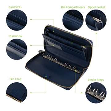 JUSTSHIK Cash Envelope Wallet All In One Envelope System With 12 Budget Envelopes, PU Leather Budget Wallet For Budget Binder,Dave Ramsey Envelope System Wallet (Blue)