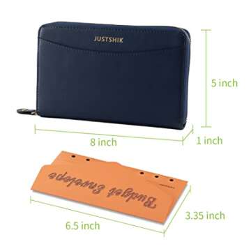 JUSTSHIK Cash Envelope Wallet All In One Envelope System With 12 Budget Envelopes, PU Leather Budget Wallet For Budget Binder,Dave Ramsey Envelope System Wallet (Blue)