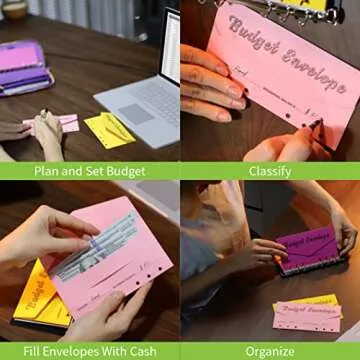 JUSTSHIK Cash Envelope Wallet All In One Envelope System With 12 Budget Envelopes, PU Leather Budget Wallet For Budget Binder,Dave Ramsey Envelope System Wallet (Blue)