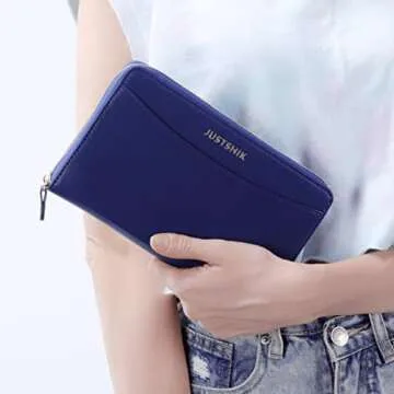 JUSTSHIK Cash Envelope Wallet All In One Envelope System With 12 Budget Envelopes, PU Leather Budget Wallet For Budget Binder,Dave Ramsey Envelope System Wallet (Blue)