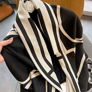 JERLA Cashmere Feel Scarf winter warm large soft Shawl wrap Scarf for women (Black geometry)