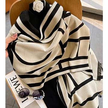 JERLA Cashmere Feel Scarf winter warm large soft Shawl wrap Scarf for women (Black geometry)