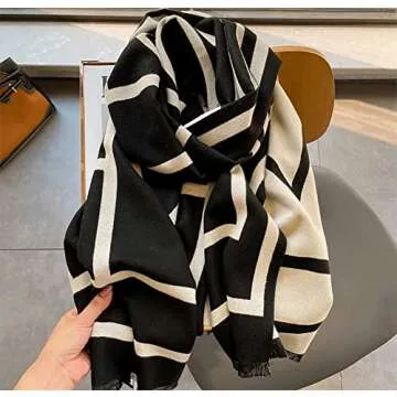 JERLA Cashmere Feel Scarf winter warm large soft Shawl wrap Scarf for women (Black geometry)