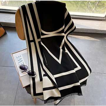 JERLA Cashmere Feel Scarf winter warm large soft Shawl wrap Scarf for women (Black geometry)