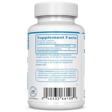 PEScience TruCreatine Capsules – Creapure Micronized Creatine Monohydrate, 3g Per Serving, Easy-to...