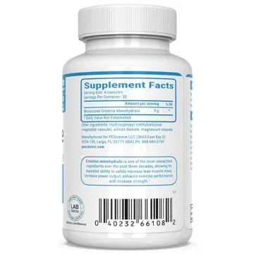 PEScience TruCreatine Capsules – Creapure Micronized Creatine Monohydrate, 3g Per Serving, Easy-to...