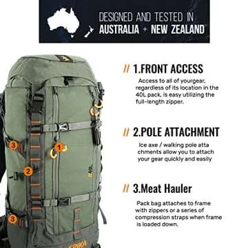 SPIKA Hunting Backpack Internal Frame for Men Waterproof Hunting Pack with Rifle Holder Rain Cover Extendable 40L+ Capacity