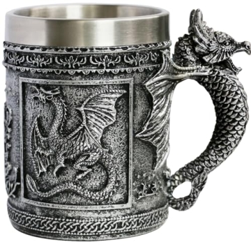 Medieval Dragon Mug - 15.8oz Stainless Steel D&D Beer Stein for Fantasy Lovers