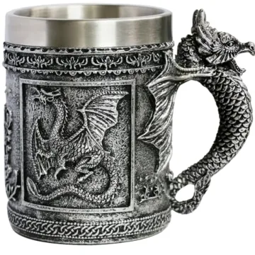 Medieval Dragon Mug - 15.8oz Stainless Steel D&D Beer Stein for Fantasy Lovers