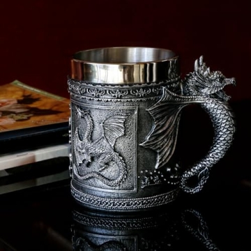 Stainless Steel Dragon Mug for D&D and Medieval Fantasy Fans
