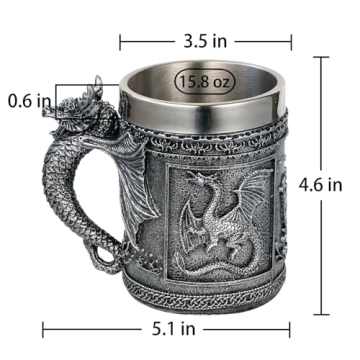 Stainless Steel Dragon Mug for D&D and Medieval Fantasy Fans