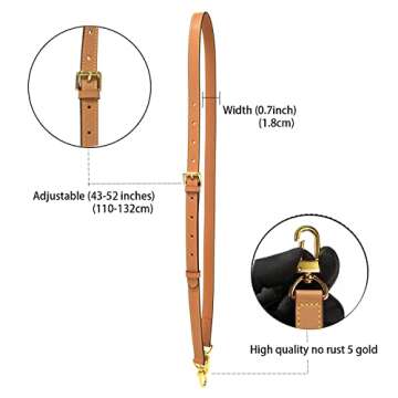 BEUDW Vachetta Leather Adjustable Crossbody Strap for Leather Shoulder Strap Belt Replacement Suitable for L V Handbags