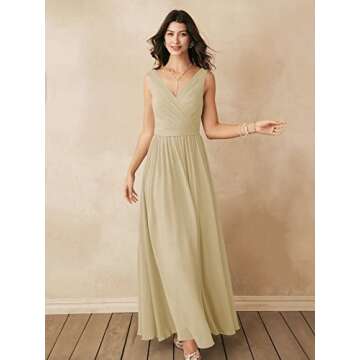 ALICEPUB V-Neck Champagne Bridesmaid Dress - Custom Chiffon Gown for Weddings