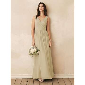 ALICEPUB V-Neck Bridesmaid Dress - Elegant Chiffon Formal Wear