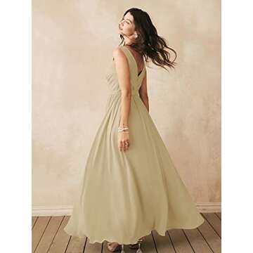 ALICEPUB V-Neck Bridesmaid Dress - Elegant Chiffon Formal Wear