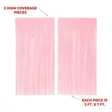 xo, Fetti Party Decorations Matte Pastel Pink Fringe Foil Curtain - Set of 2 | Bachelorette, Bridal ...