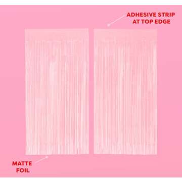 xo, Fetti Party Decorations Matte Pastel Pink Fringe Foil Curtain - Set of 2 | Bachelorette, Bridal Shower, Backdrop, Wedding, Birthday, Photo Booth