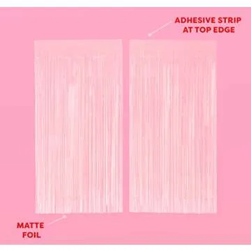 xo, Fetti Party Decorations Matte Pastel Pink Fringe Foil Curtain - Set of 2 | Bachelorette, Bridal Shower, Backdrop, Wedding, Birthday, Photo Booth