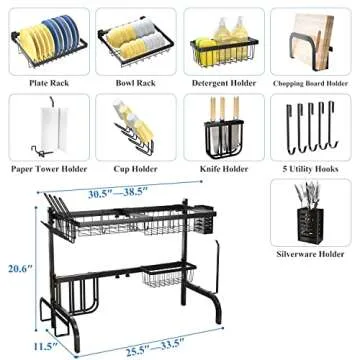 Over The Sink Dish Drying Rack Adjustable Metal Storage