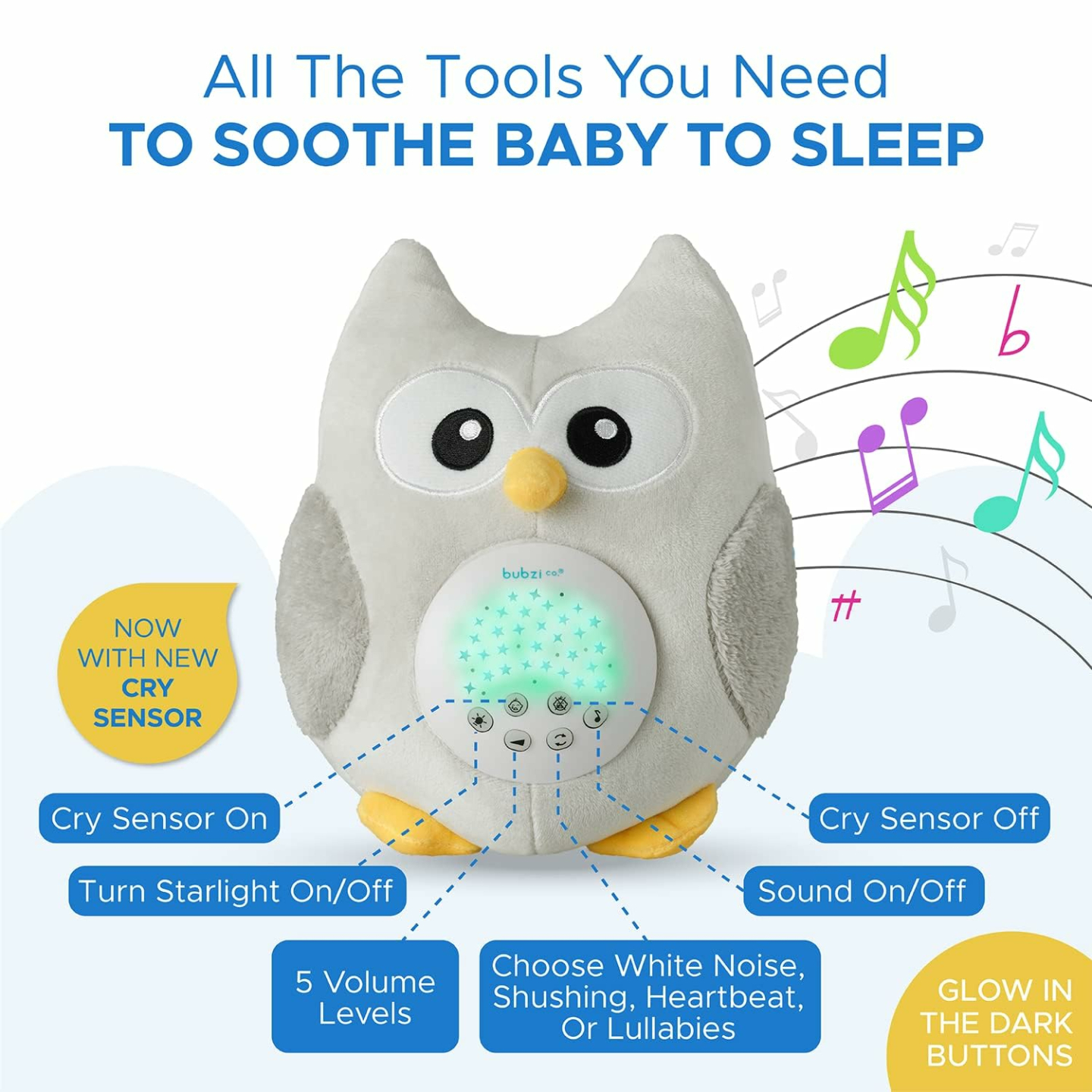 Cry Activated Owl Soother with White Noise & Light