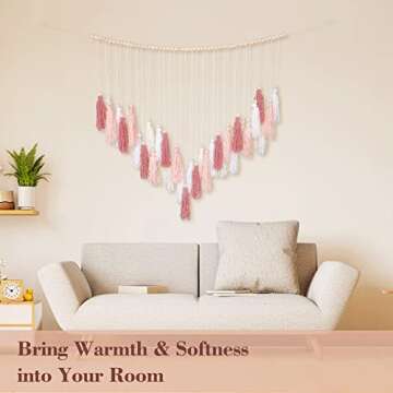 Luxbrand Large Macrame Wall Haning Boho Home Decor, Blush Pink Tassel Wall Decor Bohemian, Bedroom L...