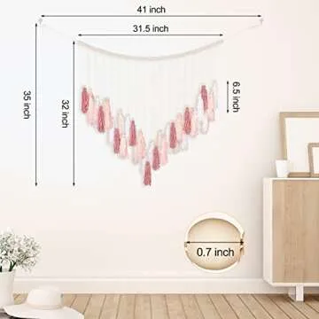 Luxbrand Large Macrame Wall Haning Boho Home Decor, Blush Pink Tassel Wall Decor Bohemian, Bedroom Living Room Girls Room Nursery Dorm Room Decoration