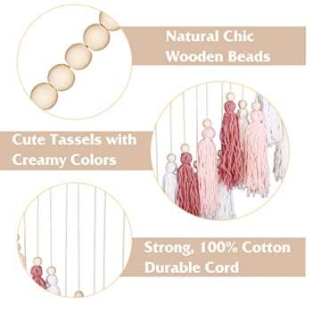 Luxbrand Large Macrame Wall Haning Boho Home Decor, Blush Pink Tassel Wall Decor Bohemian, Bedroom Living Room Girls Room Nursery Dorm Room Decoration