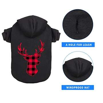 Dog Hoodie Sweater for Dogs Pet Clothes Buffalo Plaid Dog Hooded Sweatshirt Warm and Soft Breathable Cozy(Reindeer&S)