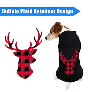 Dog Hoodie Sweater for Dogs Pet Clothes Buffalo Plaid Dog Hooded Sweatshirt Warm and Soft Breathable Cozy(Reindeer&S)