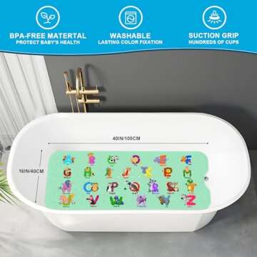 XIYUNTE Baby Bath Mat Non Slip - 40x16 Inches Bathtub Mat for Tub, Alphabet Toddler Bath Mat Non-Sli...