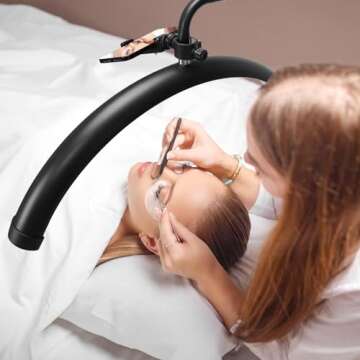 ebrlaxin Half Moon Light - LED Lash Lamp for Eyelash Extensions for Tattoo Artists, Nail Tech, Esthetician - Cool, Warm Lamp with Adjustable Brightness & Height - with Phone Holder (Matte Black)