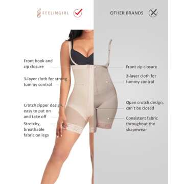 FeelinGirl Shapewear for Women Seamless Firm Triple Control Shapewear Plus Size Tummy Control Body Shaper Skin L