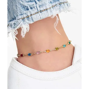 Elegant 18K Gold Plated Multi-Color Crystal Anklet