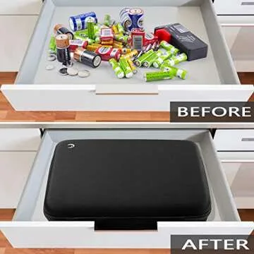 COMECASE Hard Battery Organizer Storage Box Carrying Case Bag - Holds 32 x AA, 20 x AAA, Total 52 Batteries [Tester Not Included]