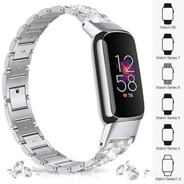 Stainless Steel Bands Compatible with Fitbit Luxe Band Adjustable Bracelet Jewelry Replacement Wrist...