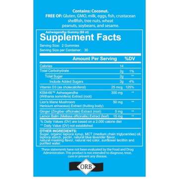 Wellness Ashwagandha Gummies Vegan KSM-66 Stress Relief 60 Count