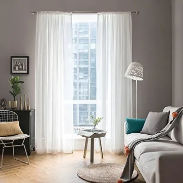 MIULEE White Sheer Curtains 90 inches Long - Elegant Window Drapes