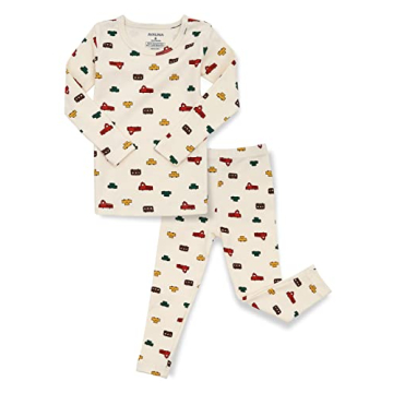 AVAUMA Baby Boys Girls Pajama Set 6M-8T Cute Toddler Snug fit Pjs Cotton Sleepwear (MiniCar_Ivory S)