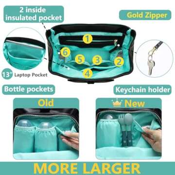 MOMINSIDE Diaper Bag Backpack with 14 Pockets, Leather Baby Bag, Large Capacity, Baby Registry, 4 Insulated Pockets, Wet Dry Bag, Changing Pad, Stroller Straps (Black)