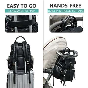 MOMINSIDE Diaper Bag Backpack with 14 Pockets, Leather Baby Bag, Large Capacity, Baby Registry, 4 Insulated Pockets, Wet Dry Bag, Changing Pad, Stroller Straps (Black)