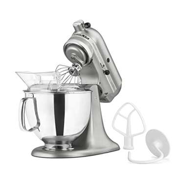 KitchenAid KSM150PSCU Artisan Series 5-Qt. Stand Mixer with Pouring Shield - Contour Silver and KitchenAid KFE5T Flex Edge Beater for Tilt-Head Stand Mixers Bundle