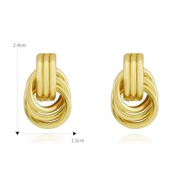 LKingel Gold Knot Earrings for Women Trendy Gold Chunky Geometric Statement Long Link Dangle Earrings Gold Stud Earrings Prom Earrings Trendy Earrings for Women 2025 (D)
