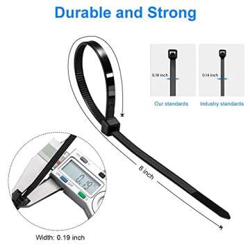 Zip Ties 8 inch Black Zip Ties with 50 Pounds Tensile Strength,Cable Ties,100 Pack, by Tantti Supply